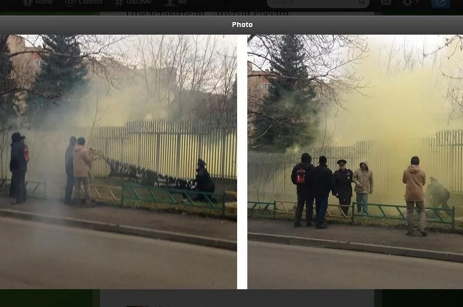 Polska ambasada w Moskwie obrzucona racami, źródło: Russia Today via Twitter