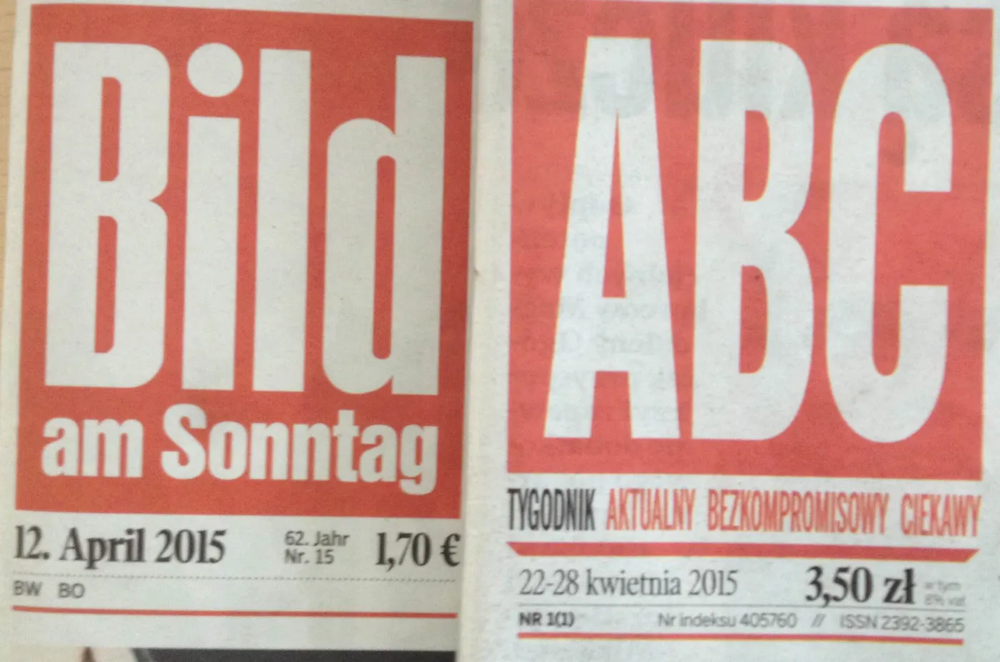 Winieta tygodnika "ABC" w zestawieniu z winietą "Bild am Sonntag" / źródło: saulosantana.com