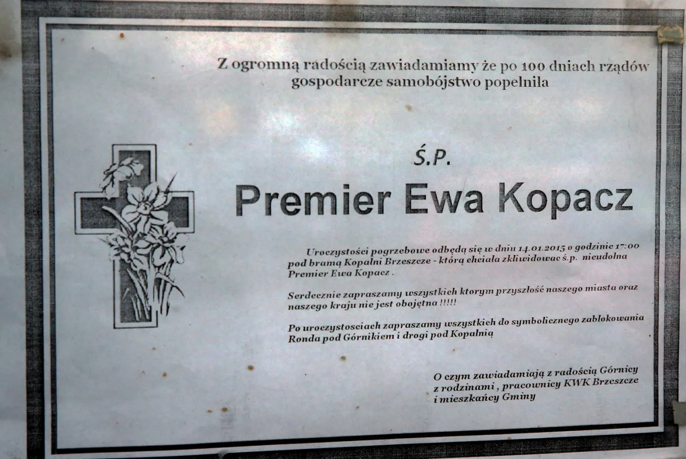 Protestujący górnicy zorganizowali "Pogrzeb Ewy Kopacz"