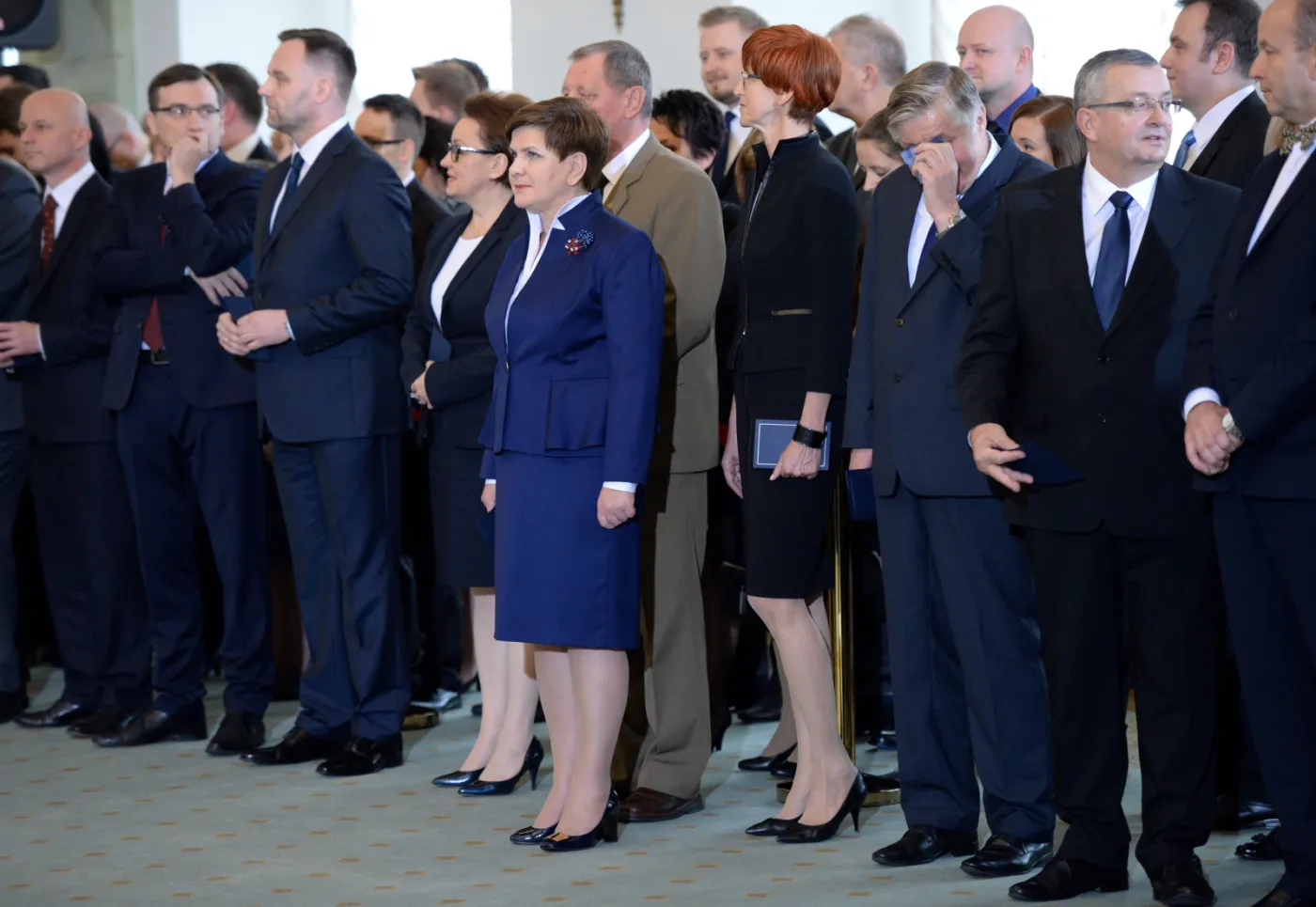 Premier Beata Szydło i ministrowie podczas uroczystość zaprzysiężenia nowego rządu w Pałacu Prezydenckm