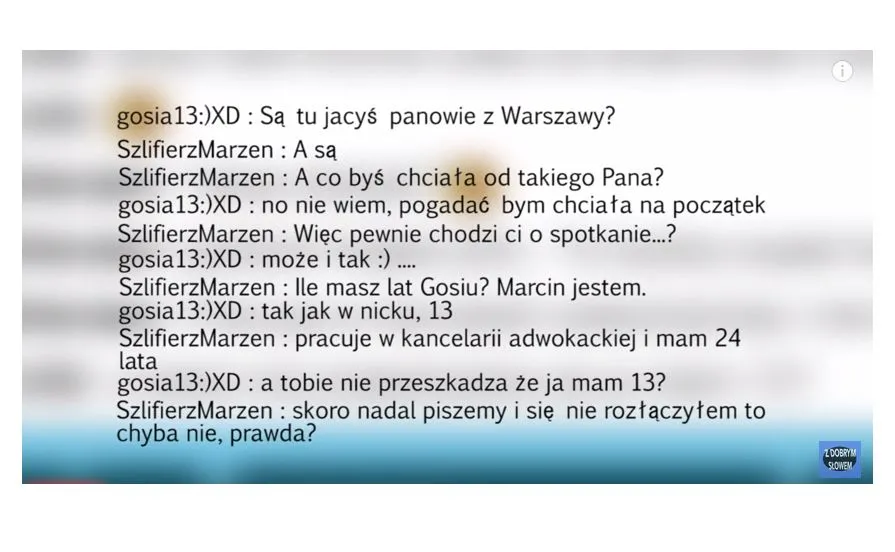 24-letni Marcin pisze do 13-letnej Gosi (kadr z filmu z profilu "Z dobrym słowem")