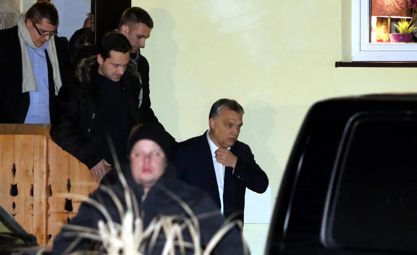 Szef węgierskiego FIDESZ-u, premier Węgier Viktor Orban po spotkaniu z prezesem PiS Jarosławem Kaczyńskim