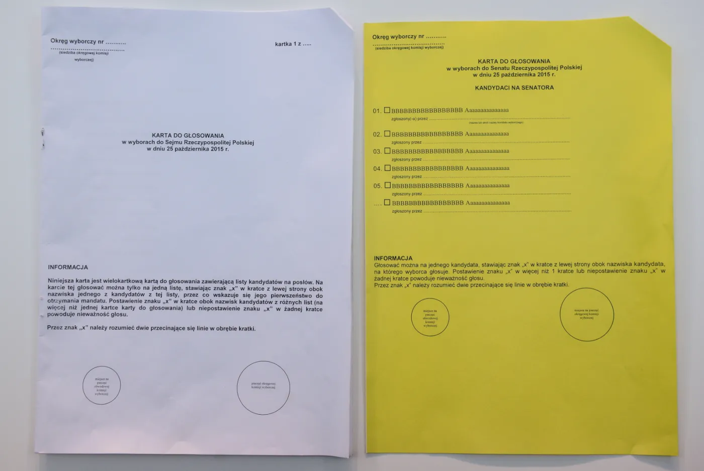 Wzory kart do głosowania w wyborach parlamentarnych