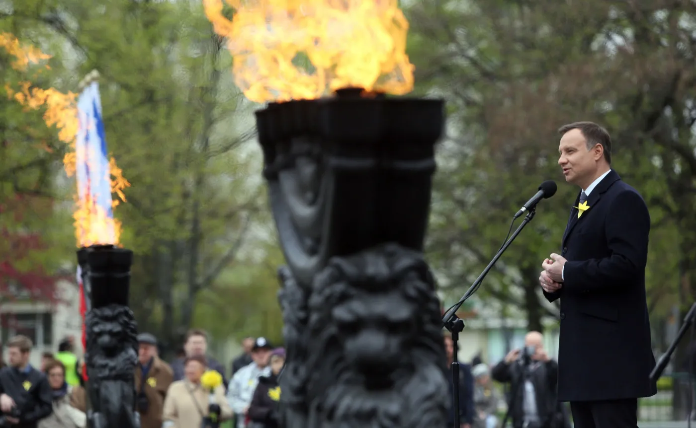Prezydent Andrzej Duda na obchodach 73. rocznicy powstania w getcie warszawskim