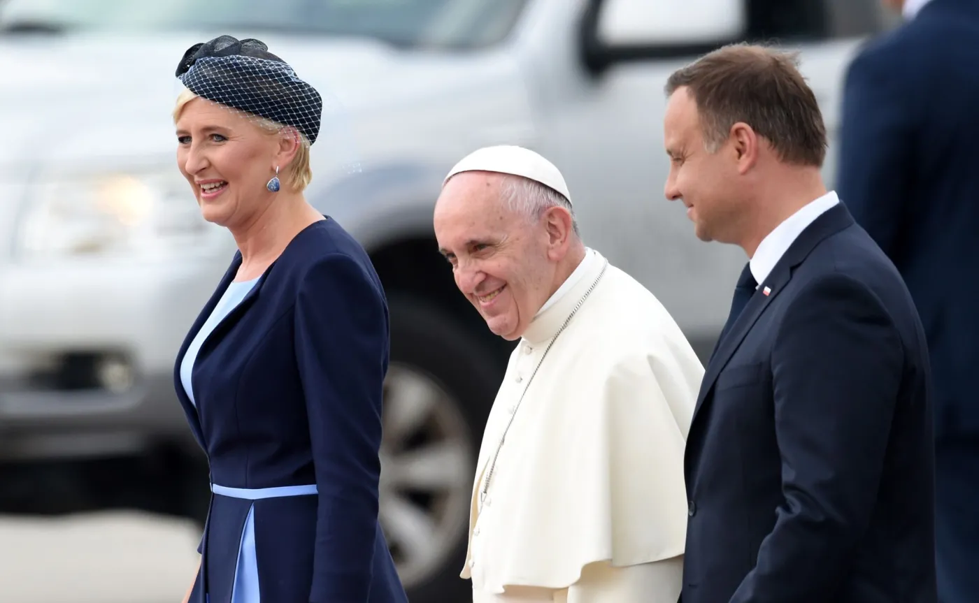 Papież Franciszek, preydent Andrzej Duda i pierwsza dama