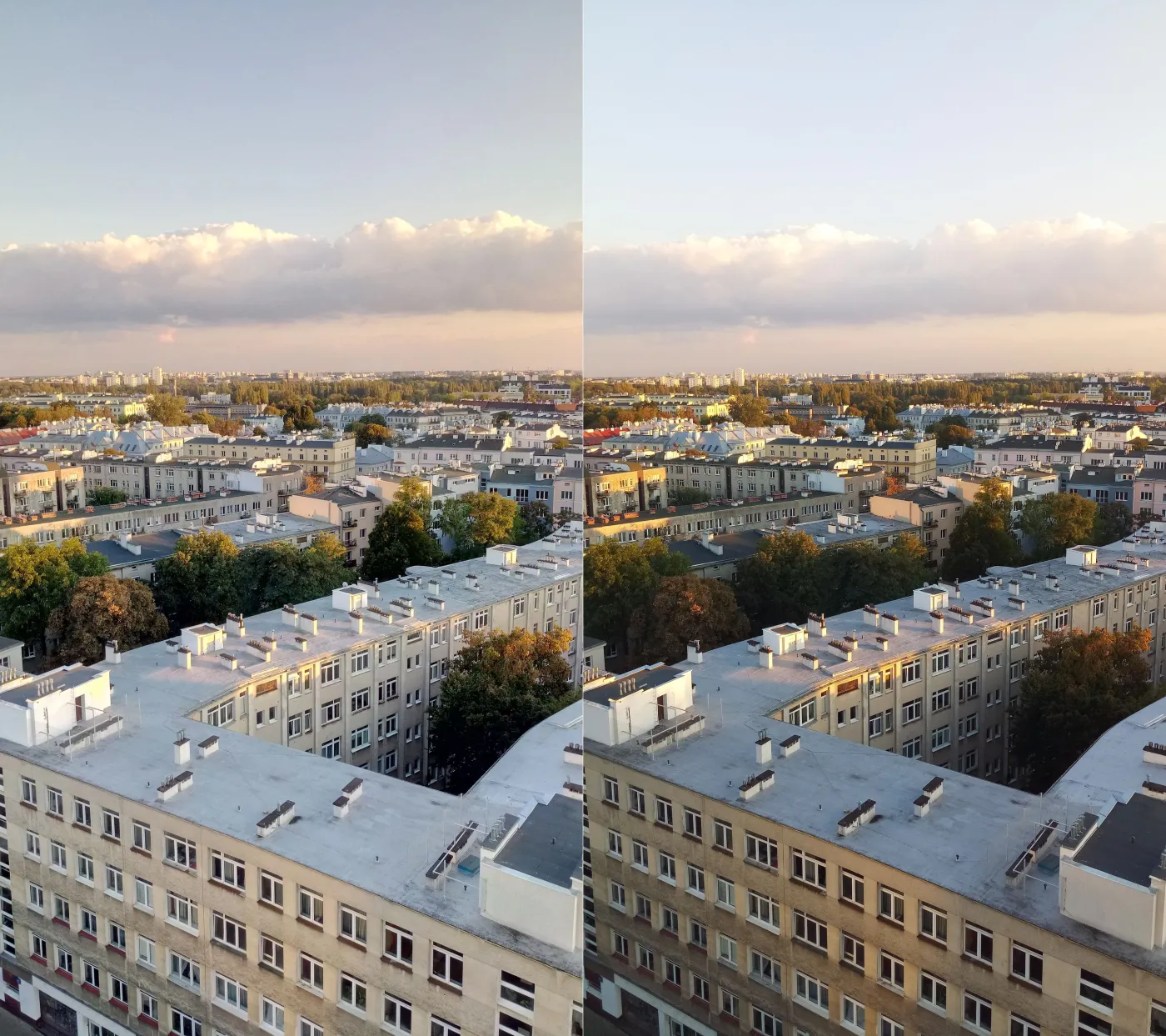 Zdjęcia zrobione aparatemw telefonie myPhone X Pro; po lewej w trybie HDR, po prawej w trybie normalnym