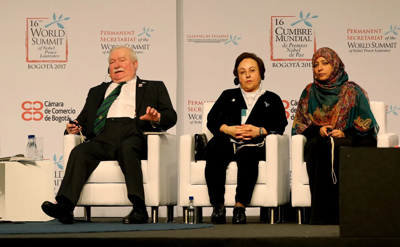 Lech Wałęsa podczas XVI Światowego Szczytu Laureatów Pokojowej Nagrody Nobla w Bogocie