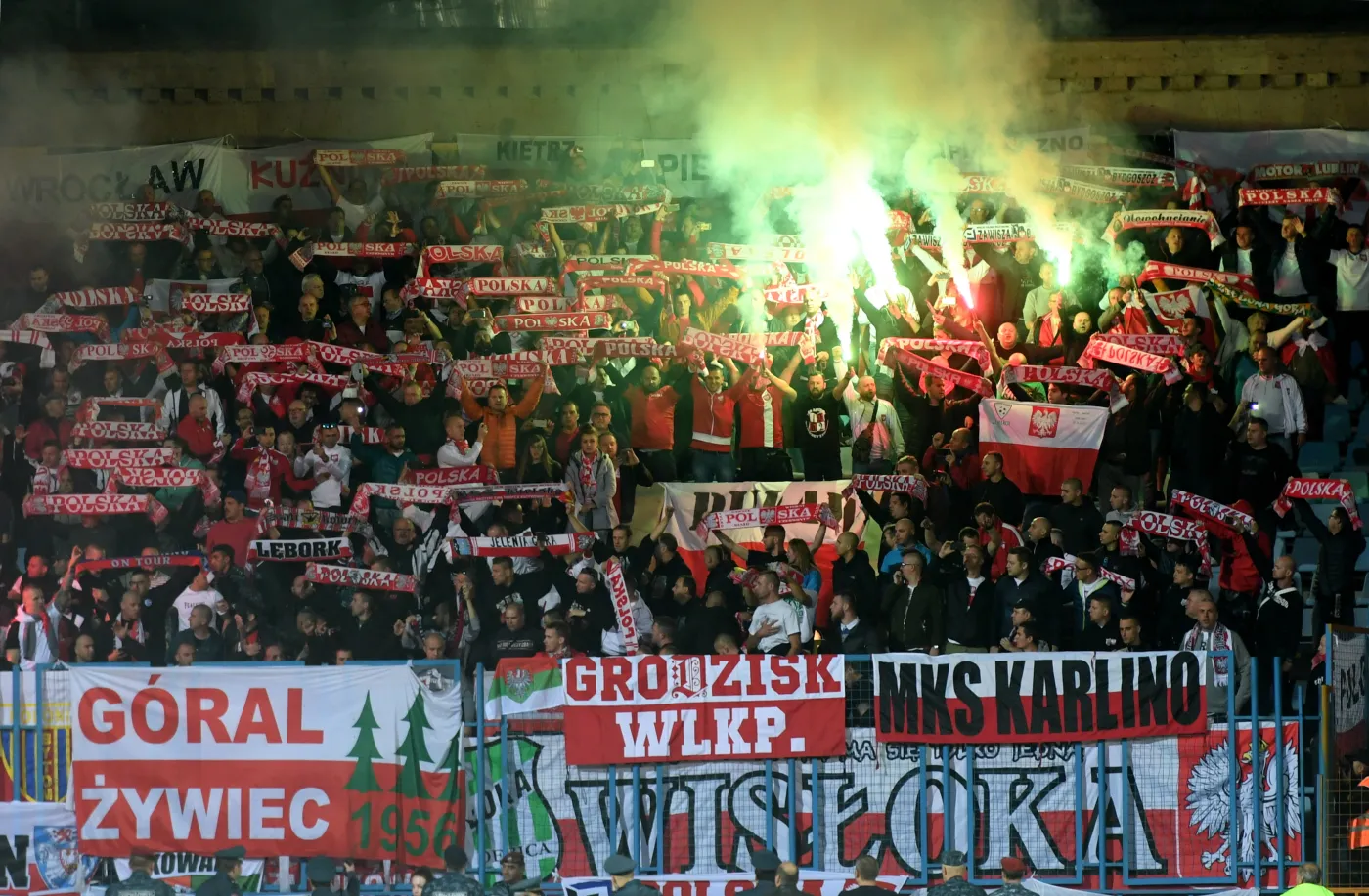 Polscy kibice podczas meczu grupy E eliminacji piłkarskich mistrzostw świata z Armenią