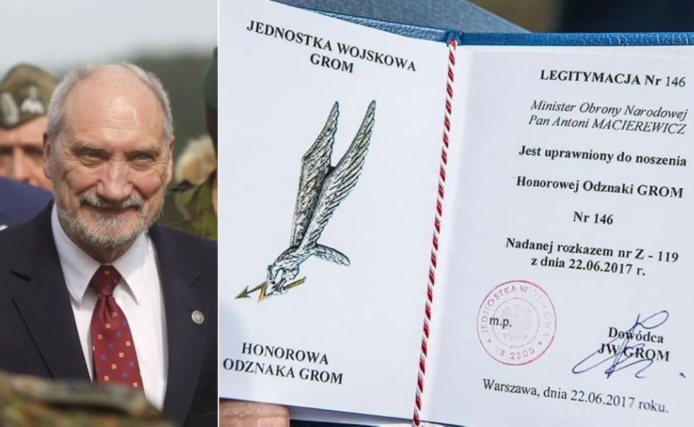 Antoni Macierewicz i jego honorowa odznaka GROM