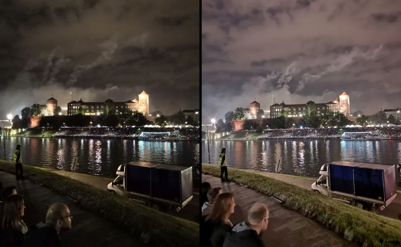 Po lewej zdjęcie zrobione Honorem 10, po prawej - Huaweiem P20 - tryb zdjęcie nocne 