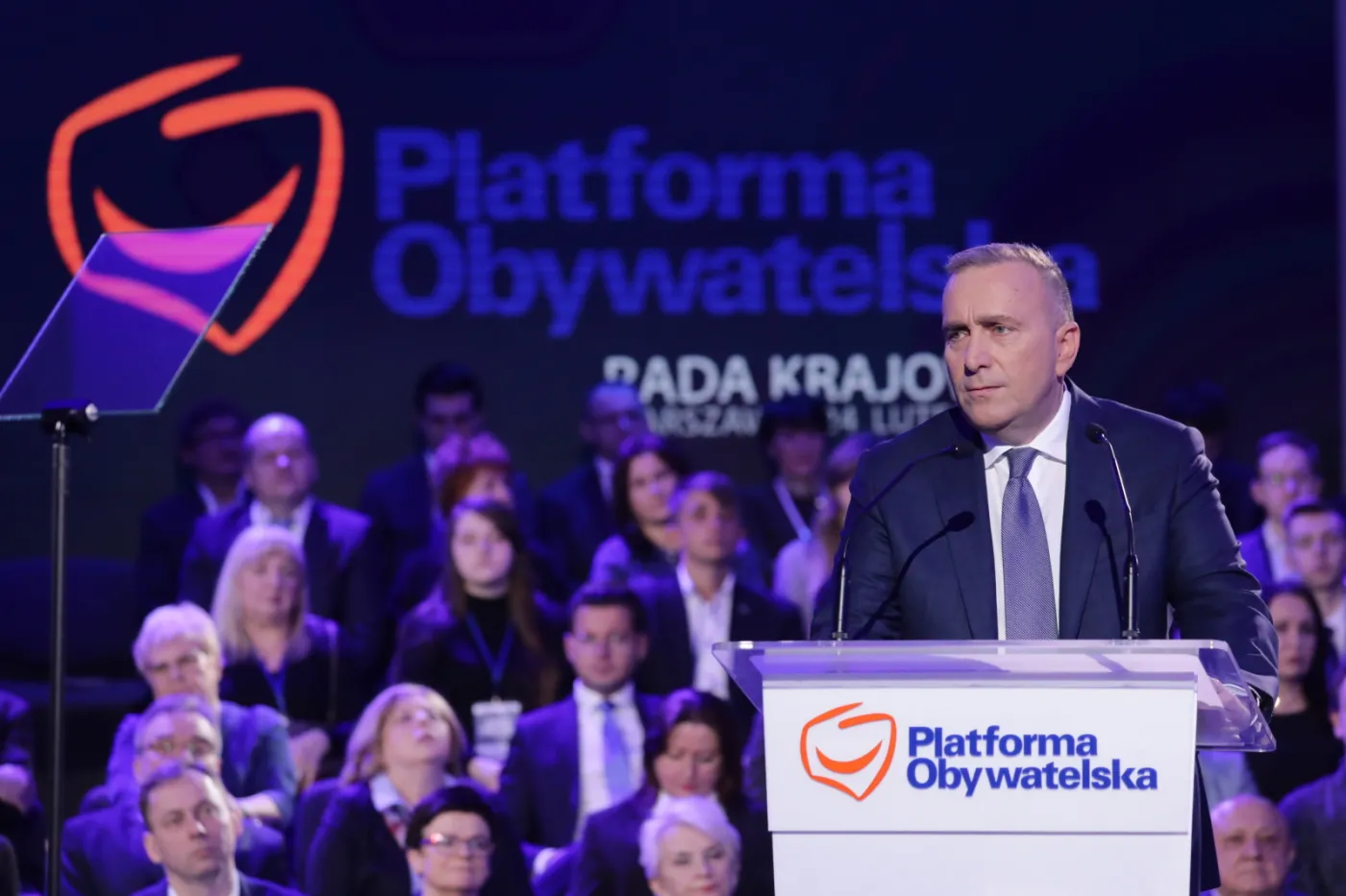 Lider PO Grzegorz Schetyna podczas Rady Krajowej PO