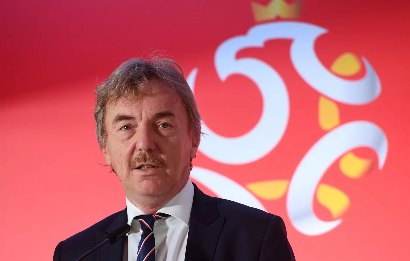 Prezes PZPN Zbigniew Boniek podczas konferencji prasowej ,,Inicjatywy szkoleniowe PZPN'