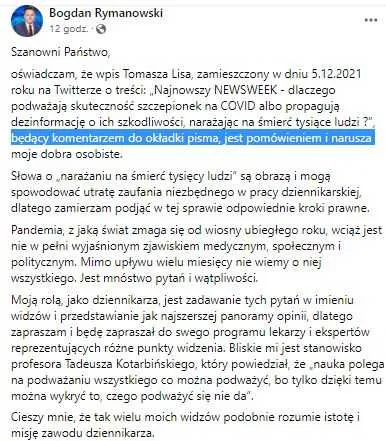 Oświadczenie Bogdana Rymanowskiego