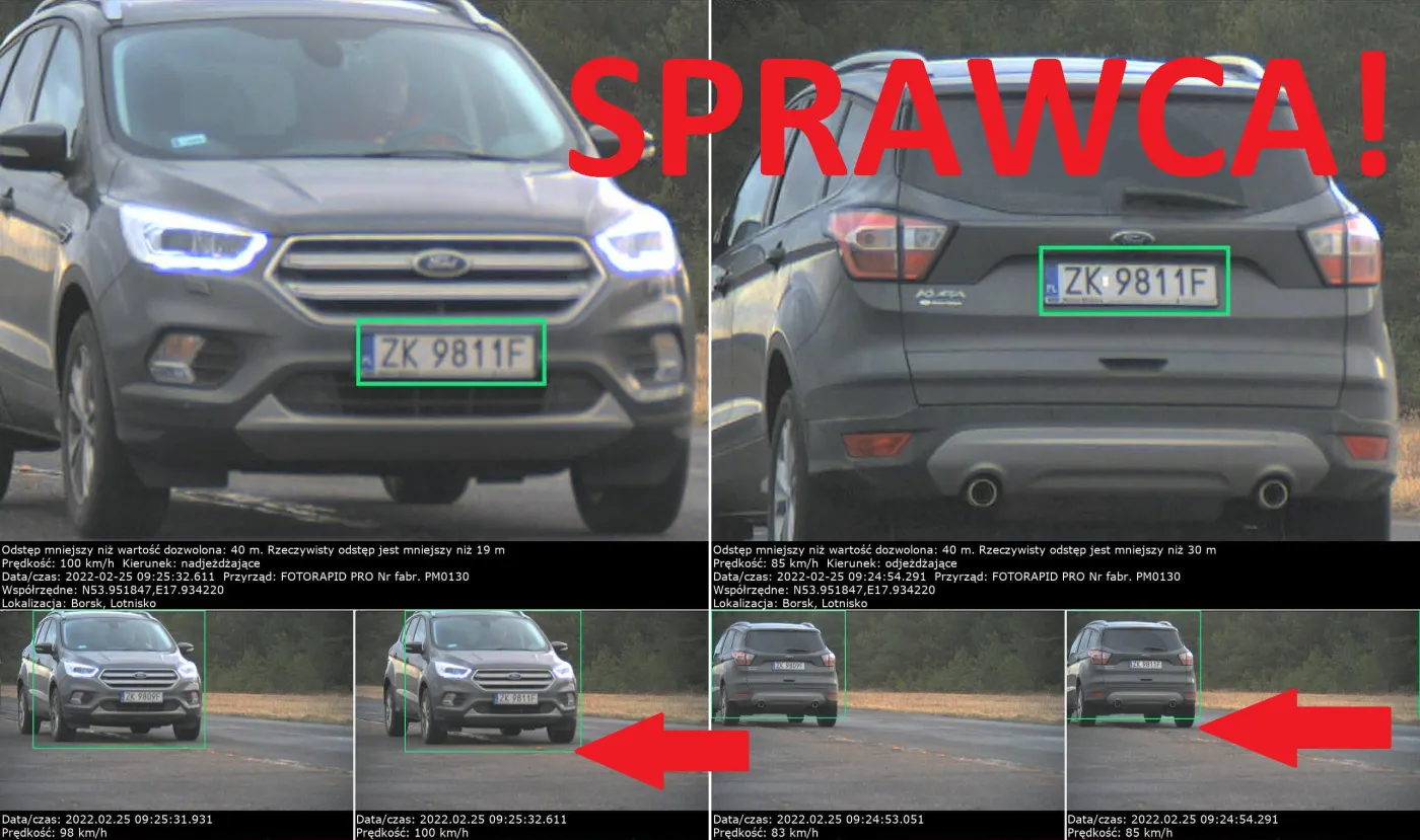 Fotorapid PRO wyłapuje jazdę na zderzaku. Górna i prawa dolna tablica rejestracyjna samochodu należy do sprawcy wykroczenia
