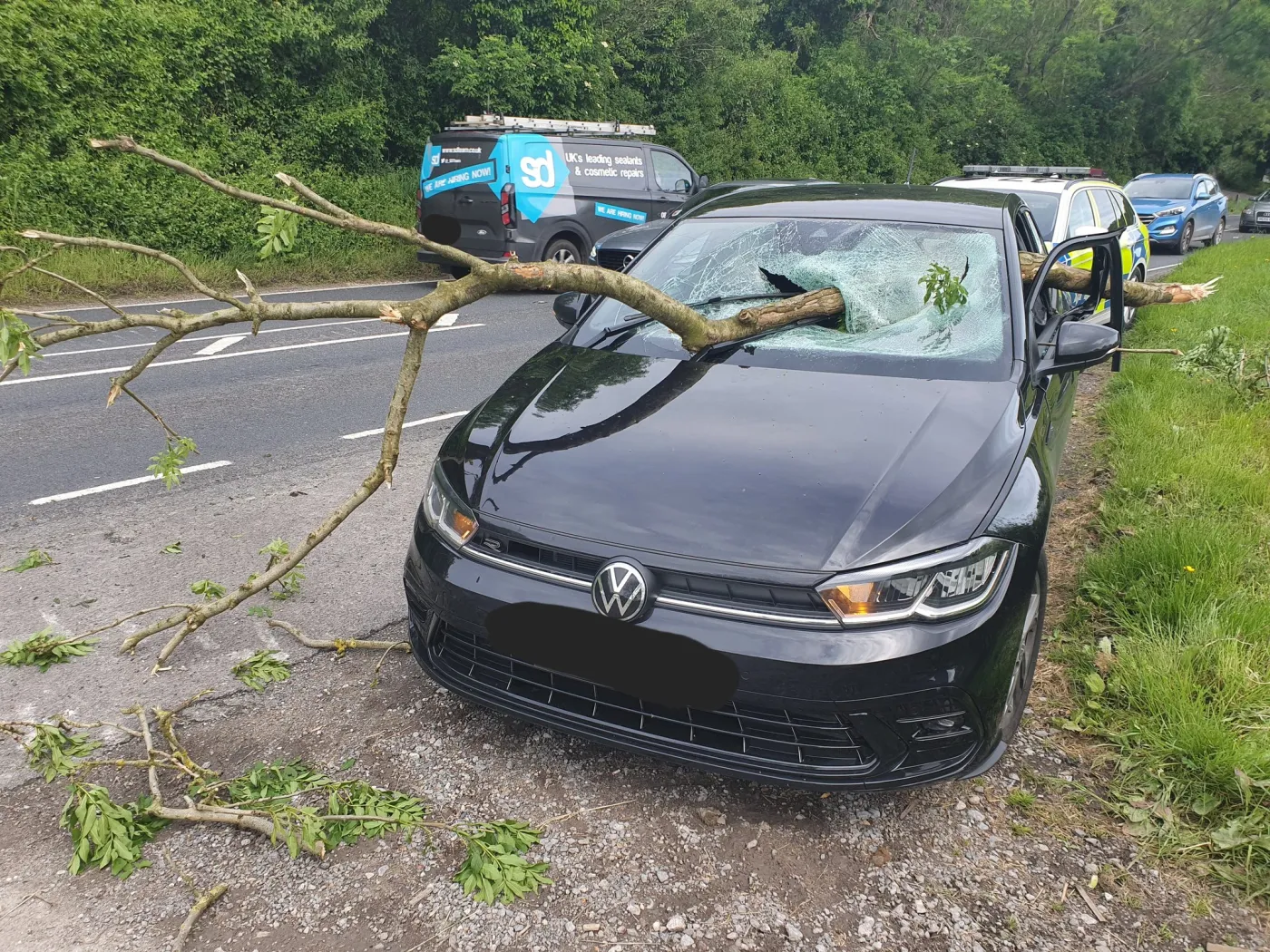 Urwany konar przebił auto na wylot
