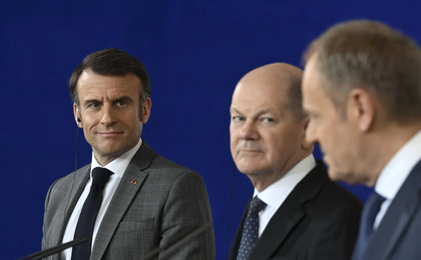 German Chancellor Scholz - French President Macron - Polish Prime Minister Tusk joint press conference in Germany
