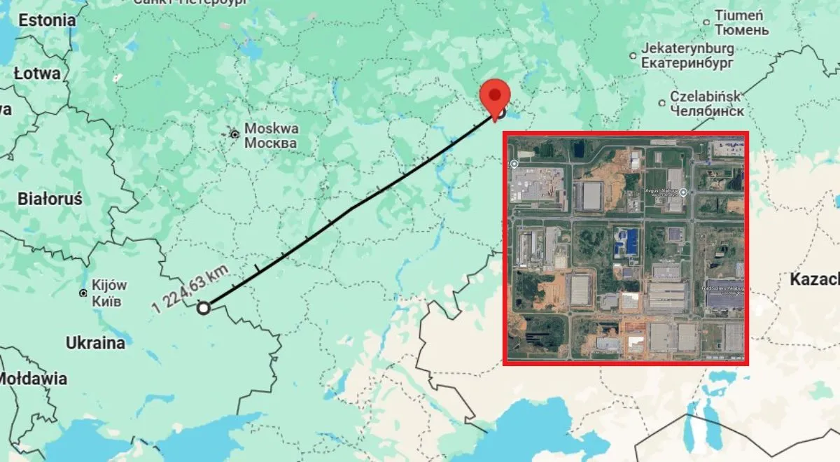Zakłady w Jełabudze znajdują się ponad 1200 km od granic Ukrainy