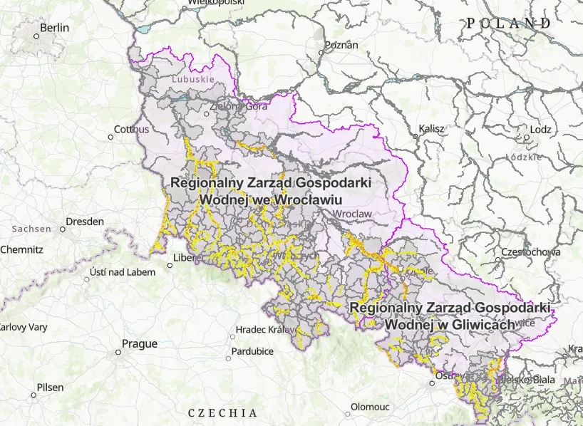 Mapa działek znajdujących się na obszarach zagrożenia powodziowego