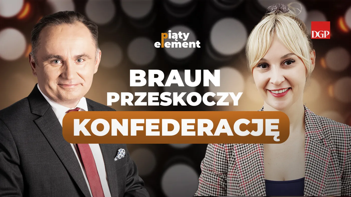 Grafika programu PIĄTY ELEMENT. Na zdjęciach Joanna Miziołek i Tomasz Pietryga