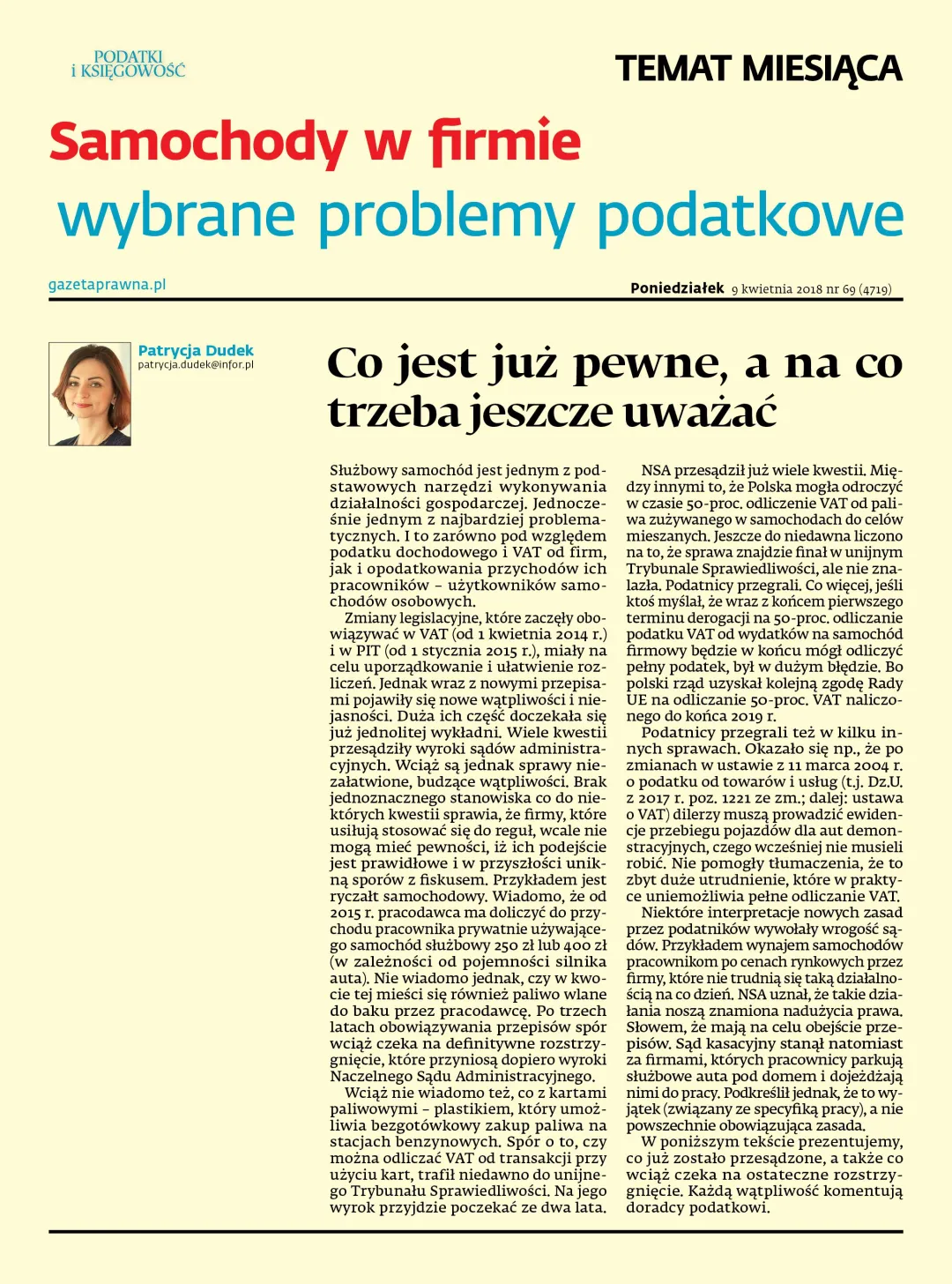 SAMOCHODY W FIRMIE. WYBRANE PROBLEMY PODATKOWE
