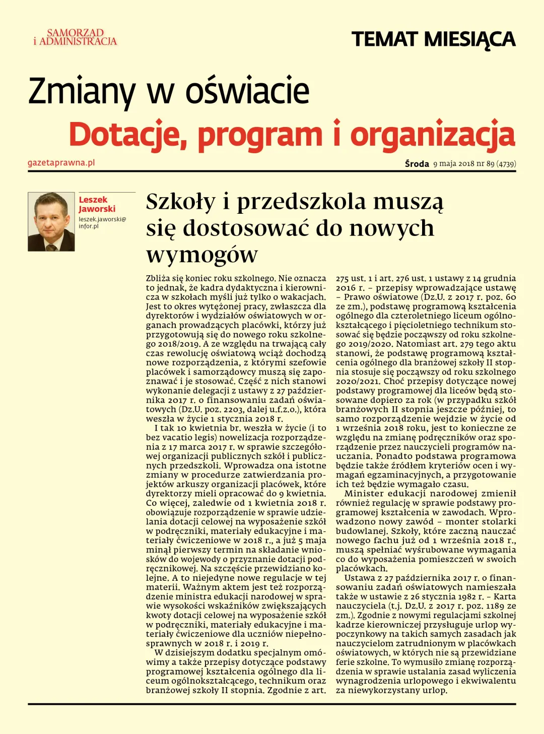 ZMIANY W OŚWIACIE DOTACJE, PROGRAM I ORGANIZACJA