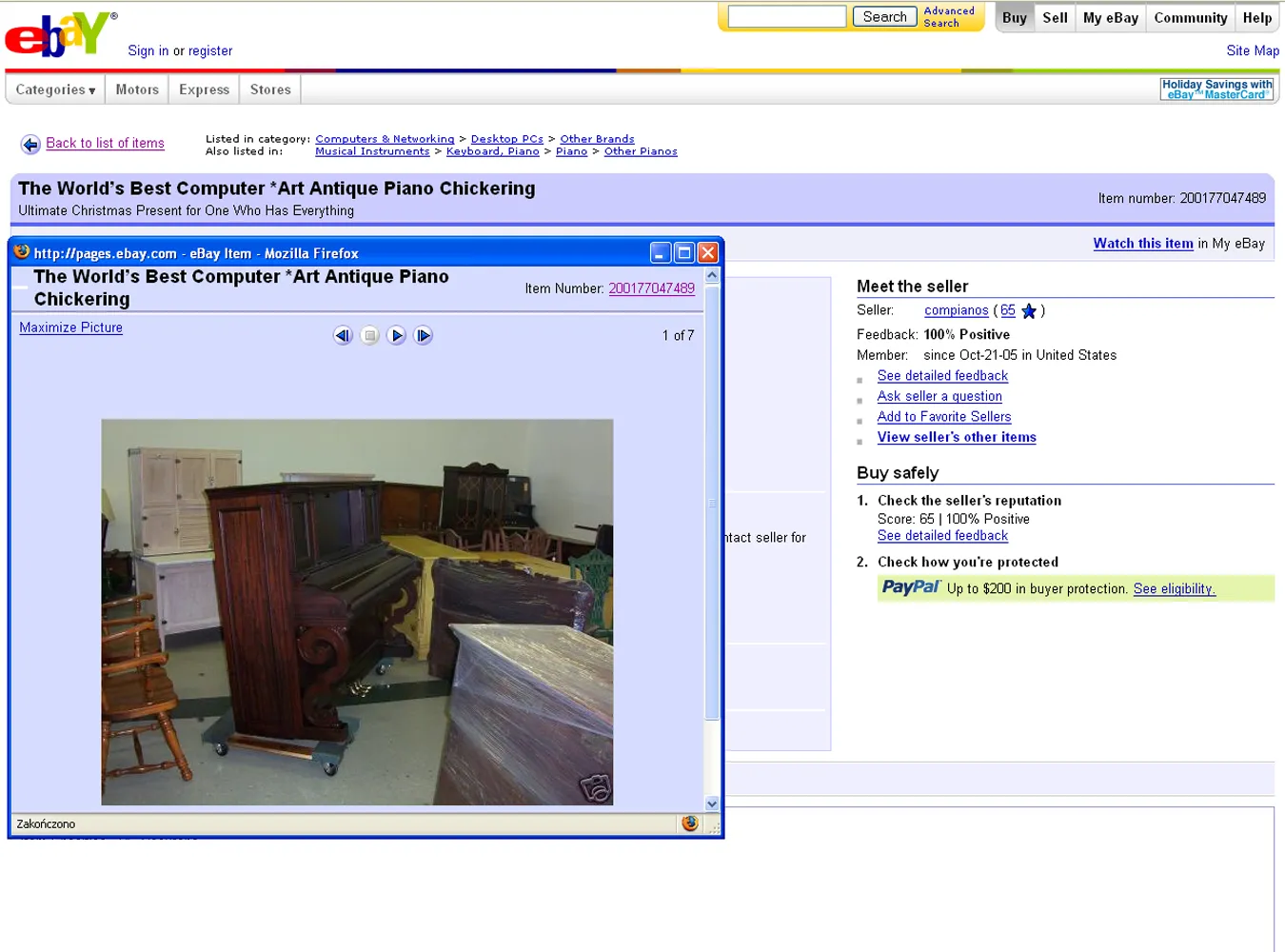 Pianino i pecet w jednym do kupienia na eBay apos;u