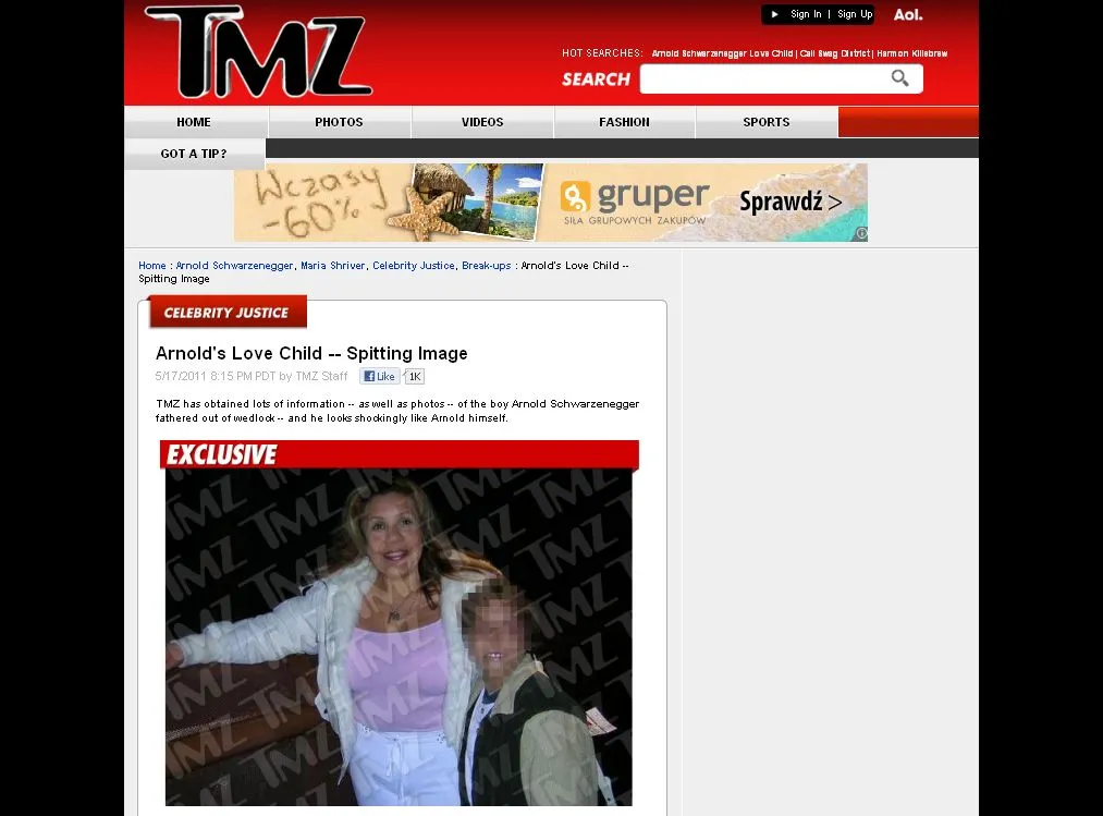Zdjęcie kochanki Arnolda Schwarzeneggera i jego syna, opublikowane przez tmz.com