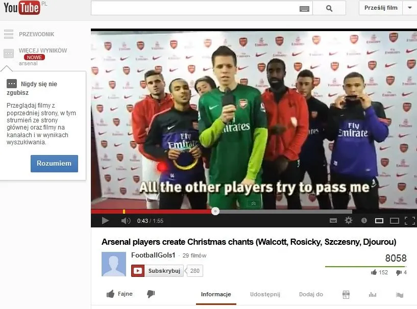 Tak śpiewa Wojciech Szczęsny i jego koledzy z Arsenalu. WIDEO