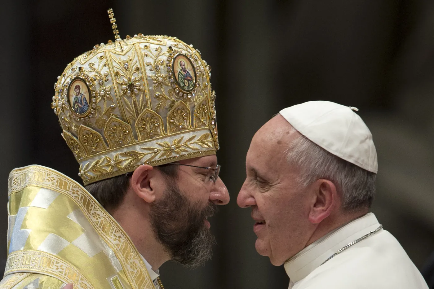 Papież Franciszek i głowa Ukraińskiego Kościoła Grekokatolickiego, arcybiskup Światosław Szewczuk
