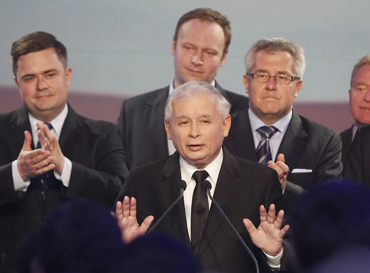 Jarosław Kaczyński w czasie ogłoszenia wyników wyborów do europarlamentu