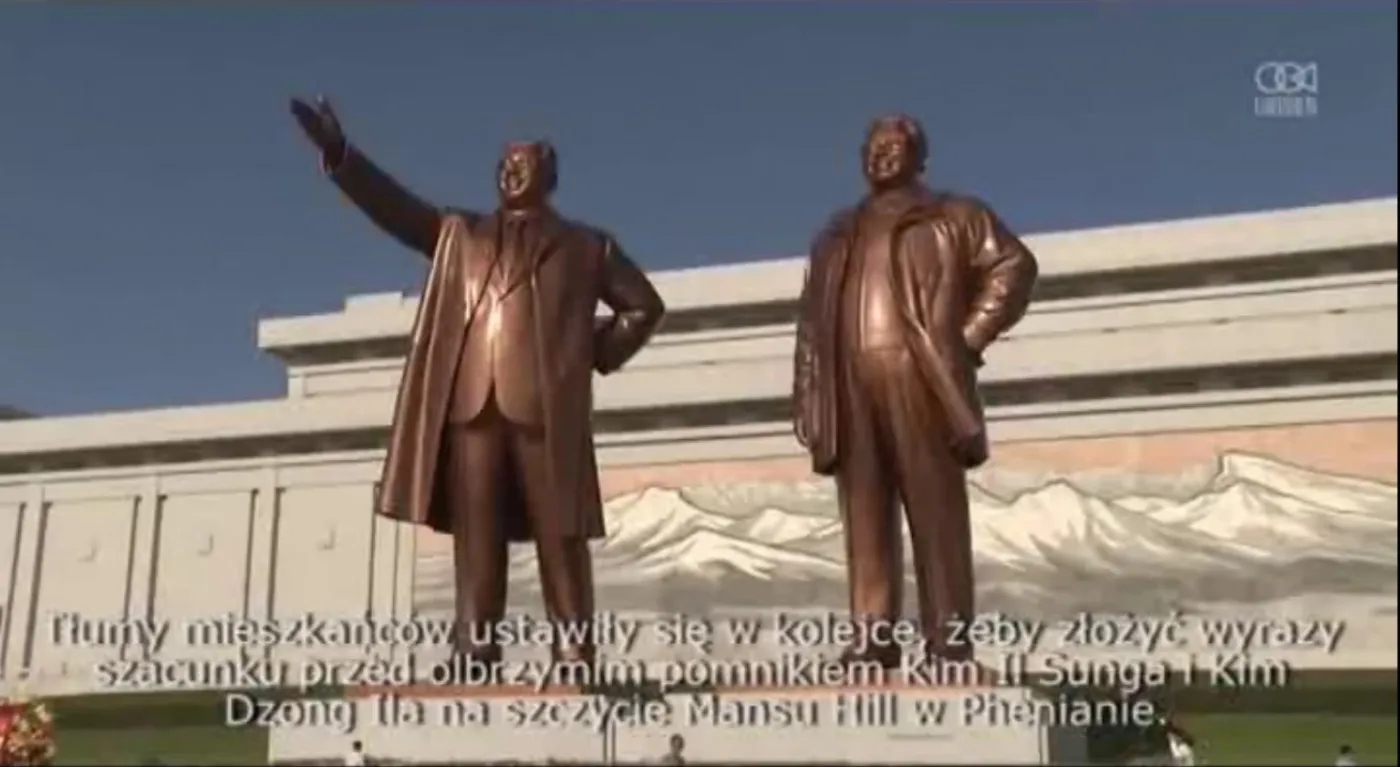 Kim Il Sung i Kim Dzong Il na szczycie Mansu Hill w Phenianie