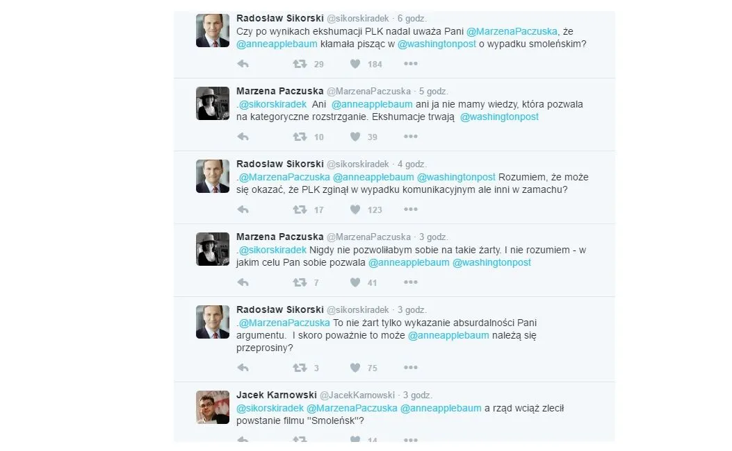 Wymiana tweetów Radosława Sikorskiego z Małgorzatą Paczuską