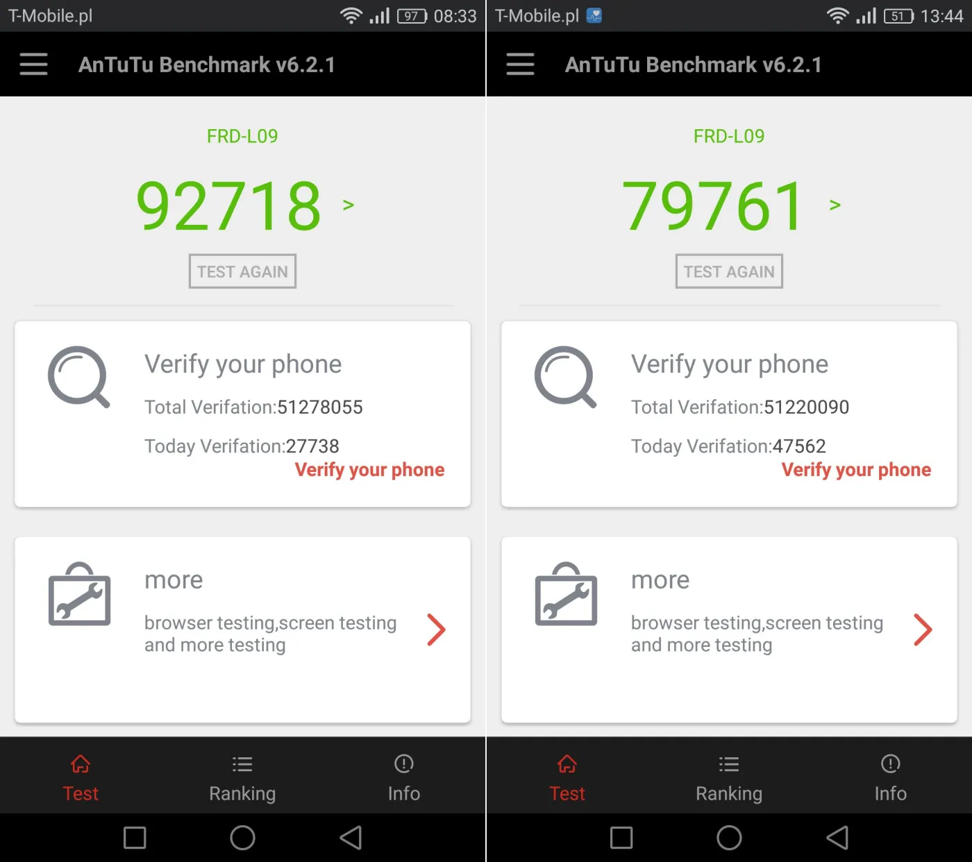 Honor 8 - wyniki testu AnTuTu Benchmark - porównanie