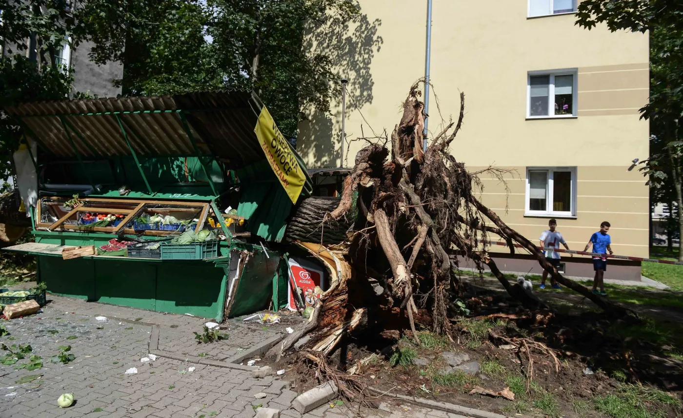 Zniszczenia po burzy na warszawskiej Woli