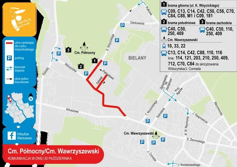 Cmentarz Północny i Cmentarz Wawrzyszewski – organizacja ruchu 29-31 października
