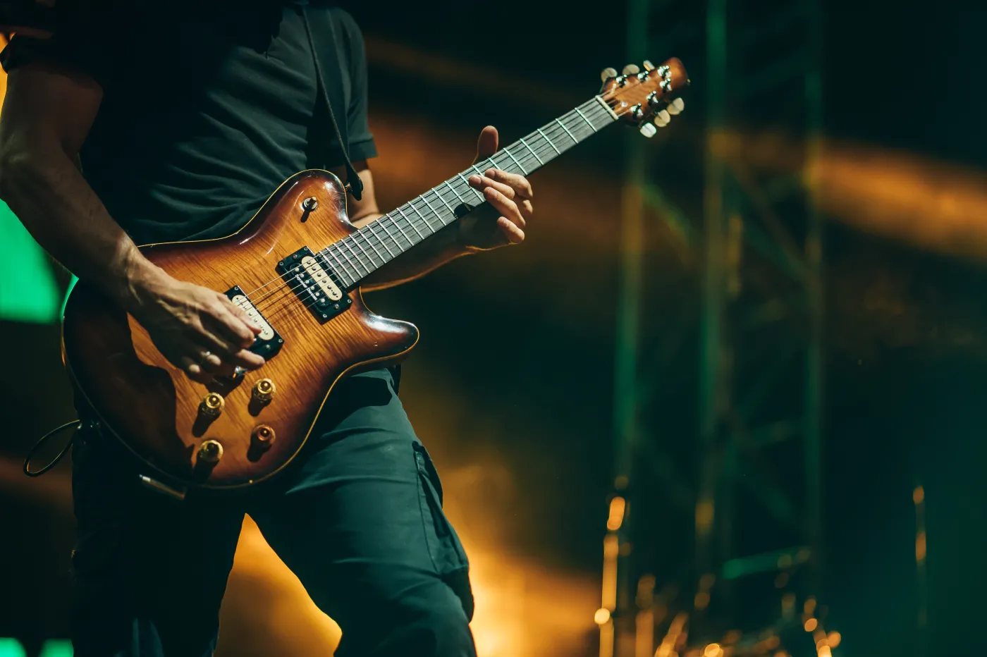 Musician,Playing,Guitar,While,Performing,On,A,Concert,On,A