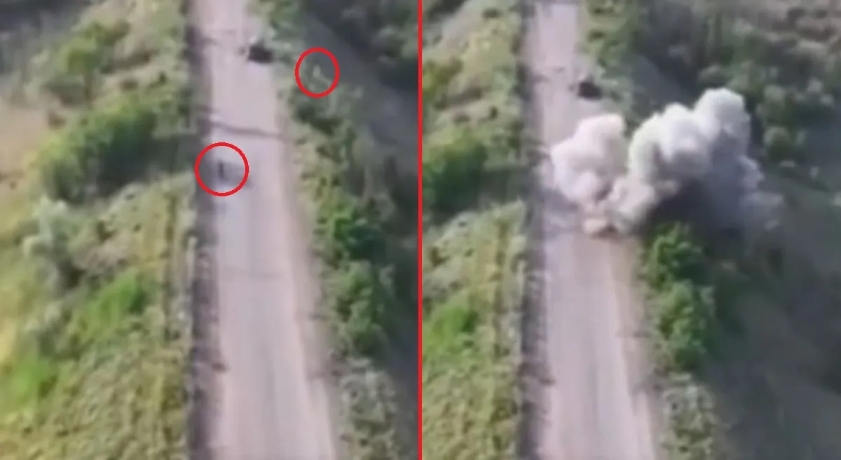 Gdy się poddał się, koledzy zaatakowali go dronem. Mocne nagranie z frontu