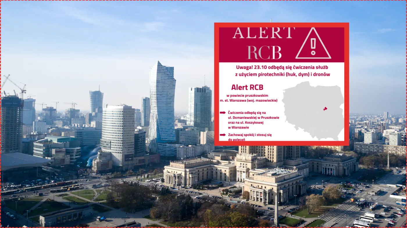Huk, dym i drony. Wydano alert RCB dla mieszkańców Warszawy