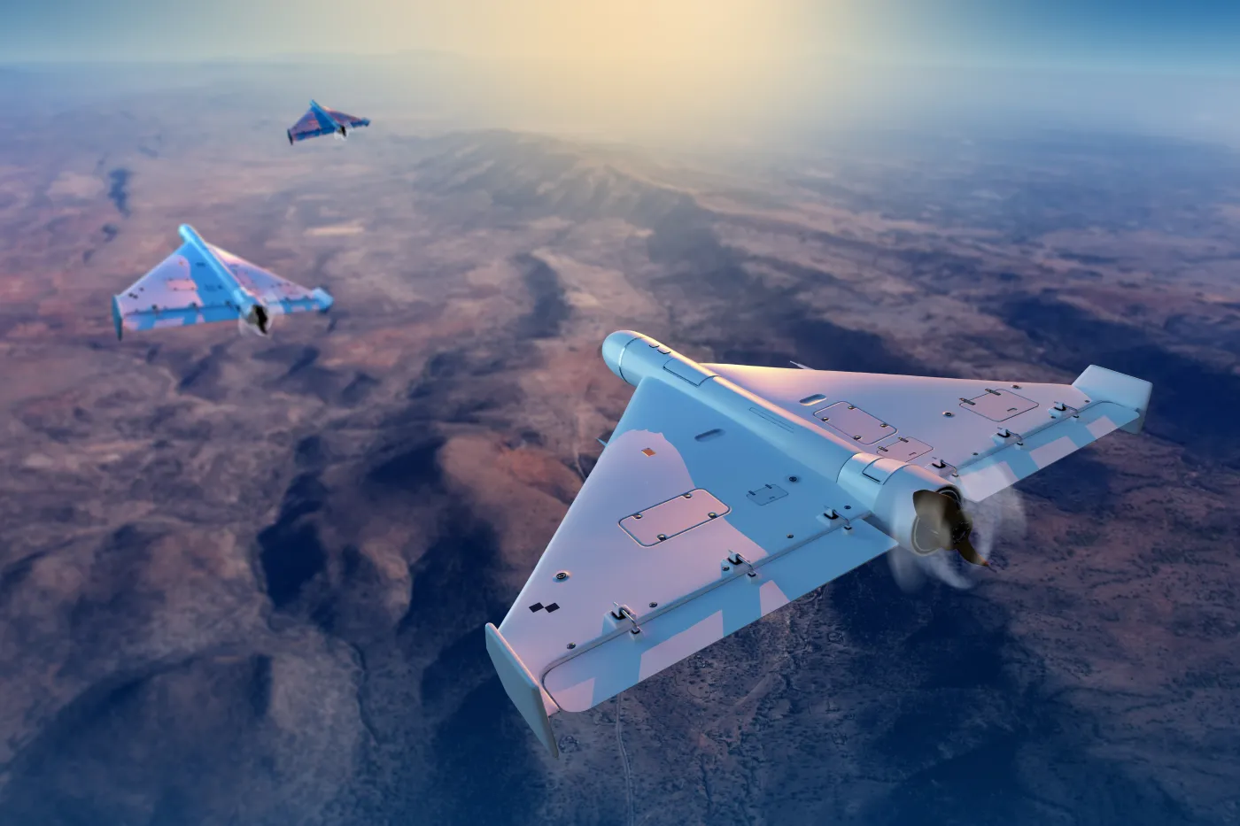 Military,Aviation,,Shahed,Loitering,Munition,Drones,Flying,In,Formation,Above