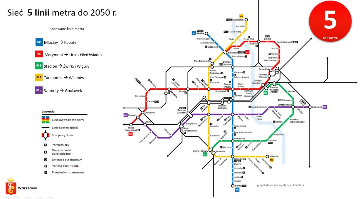 Warszawa. Sieć 5 linii metra do 2050 roku metro