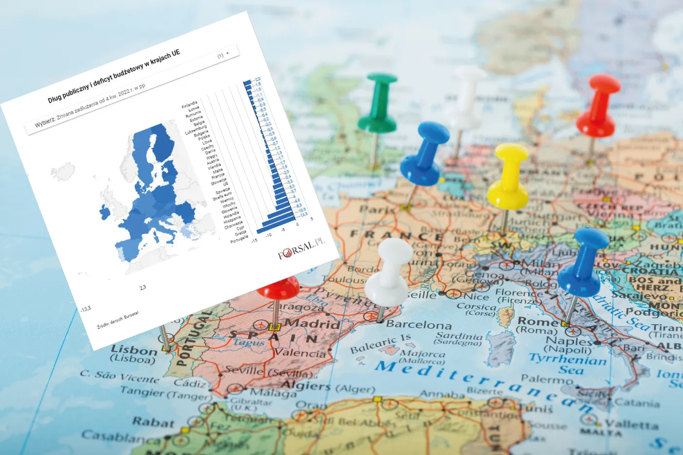 Oto najbardziej zadłużone państwa UE. Są nowe dane Eurostatu [MAPA]