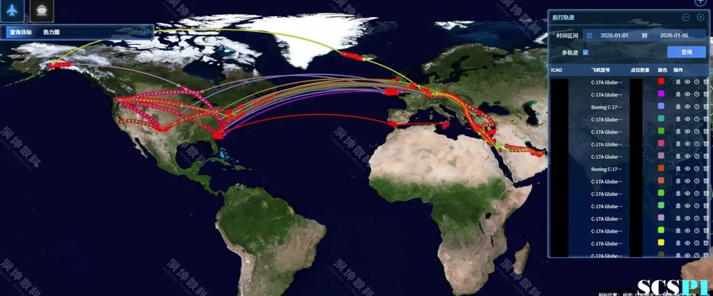 Między 1 a 6 stycznia duża liczba amerykańskich samolotów transportowych C-17A Globemaster III została przebazowana do Europy i na Bliski Wschód.