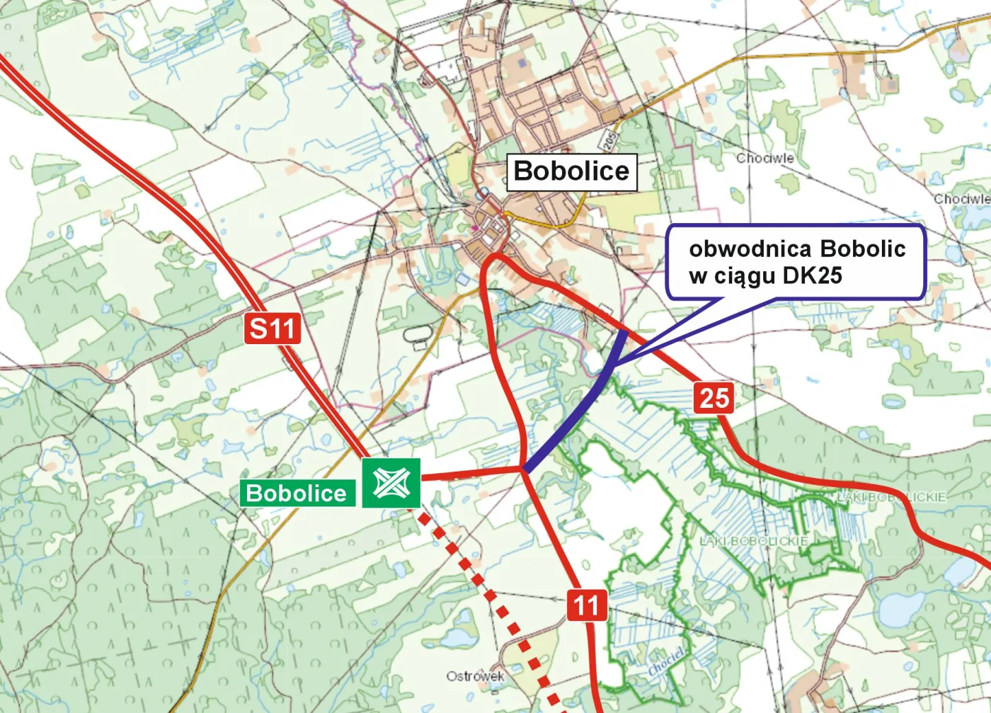 Mapa z lokalizacją DK25 obwodnicy Bobolic