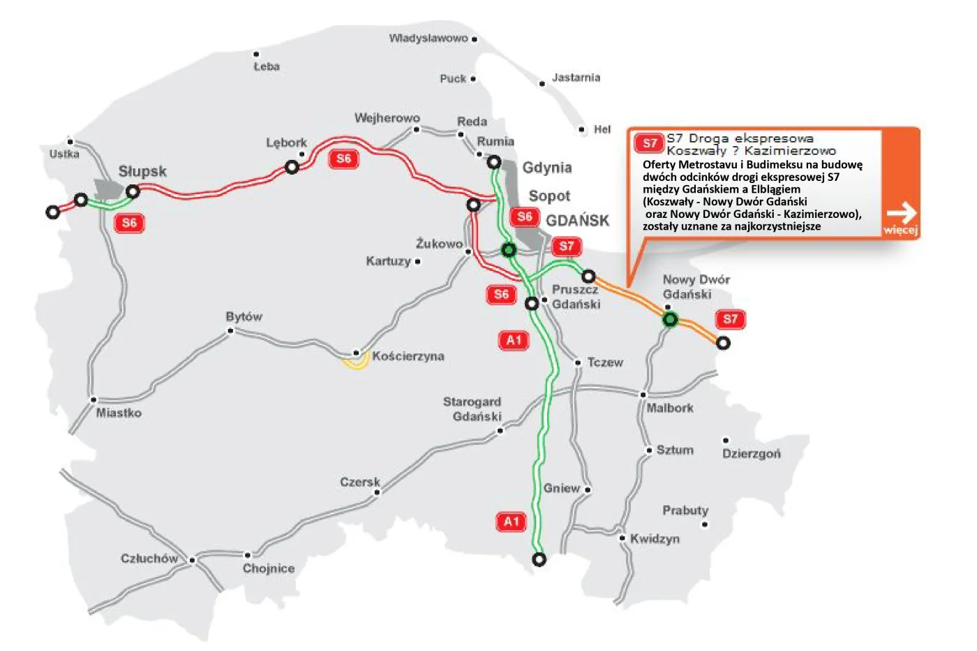 Metrostav i Budimex wybudują dwa odcinki trasy S7 między Gdańskiem a Elblągiem [MAPA]