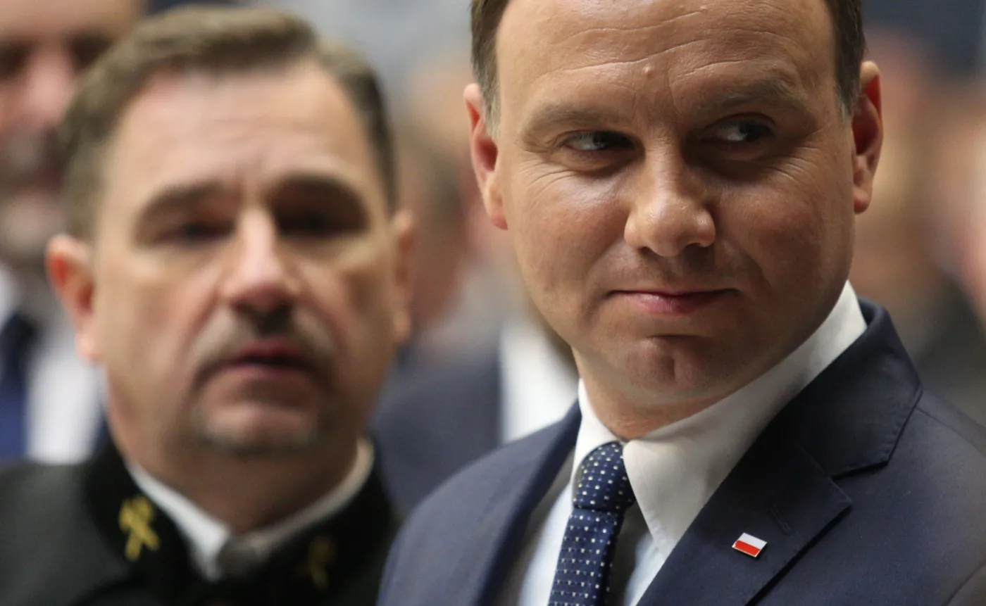 Prezydent Andrzej Duda (P) i przewodniczący NSZZ "Solidarność" Piotr Duda (L)