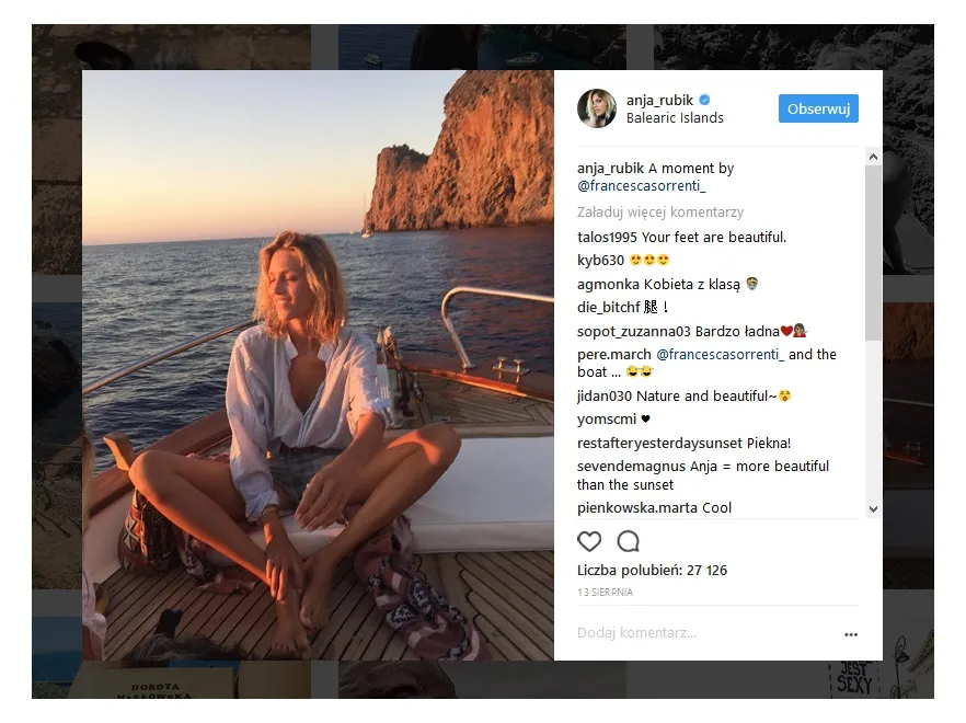 "Afera o cyca, którego nie ma"... Anja Rubik wrzuciła do Sieci nagie zdjęcie z wakacji i... zbiera baty. FOTO