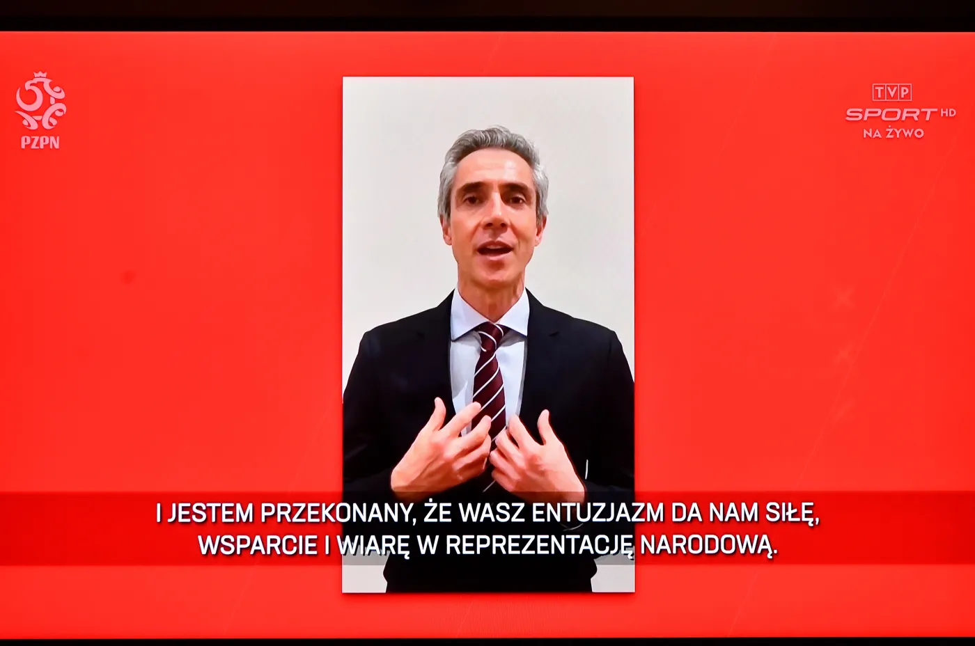 Paulo Sousa podczas konferencji prasowej online po posiedzeniu zarządu Polskiego Związku Piłki Nożnej w Warszawie