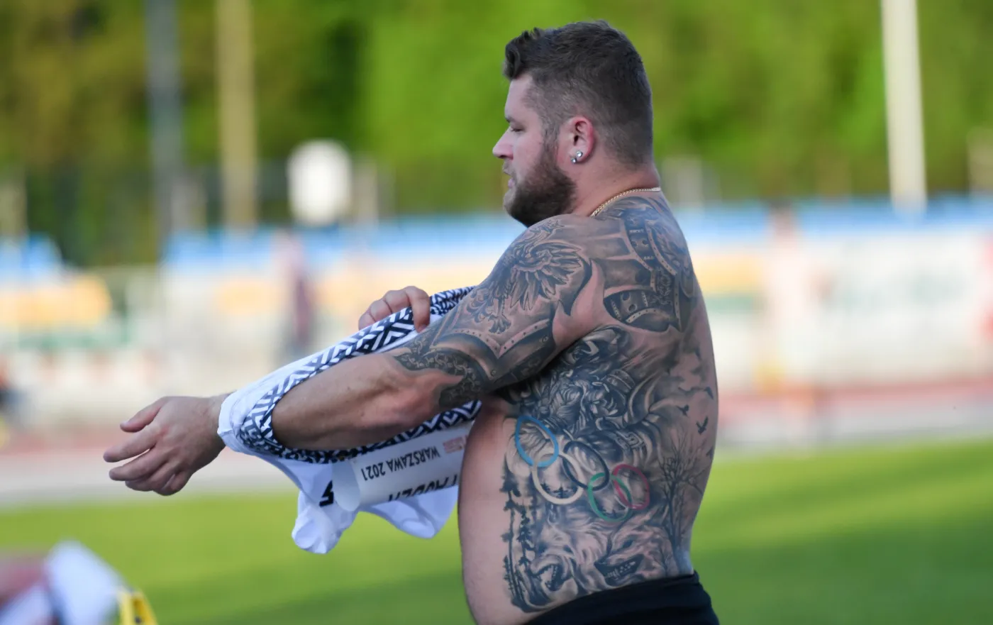 Paweł Fajdek w konkursie rzutu młotem mężczyzn podczas 7. lekkoatletycznego Memoriału Zygmunta Szelesta na stadionie AWF w Warszawie