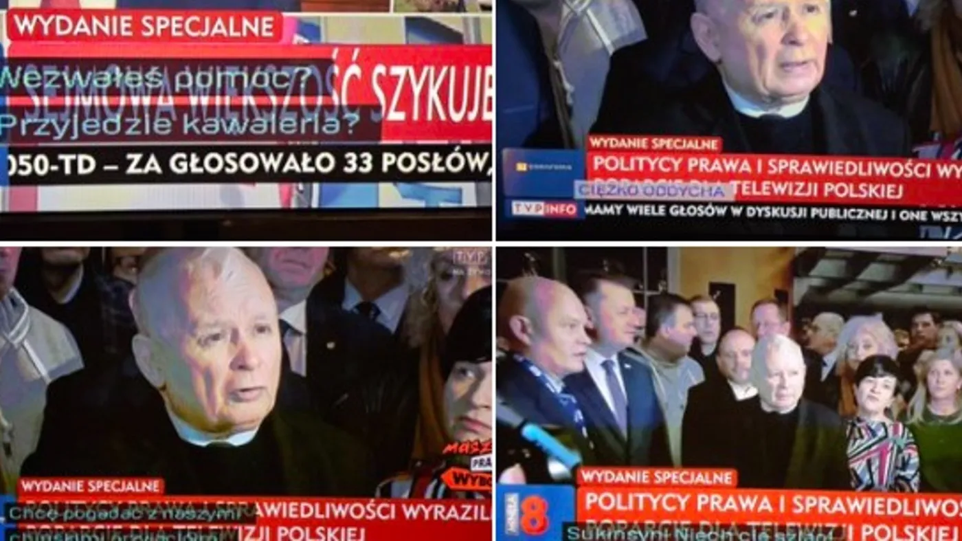Wpadka TVP1 podczas relacji z protestu. Na ekranie Kaczyński i napisy z filmu. "Przyjedzie kawaleria?" [FOTO]