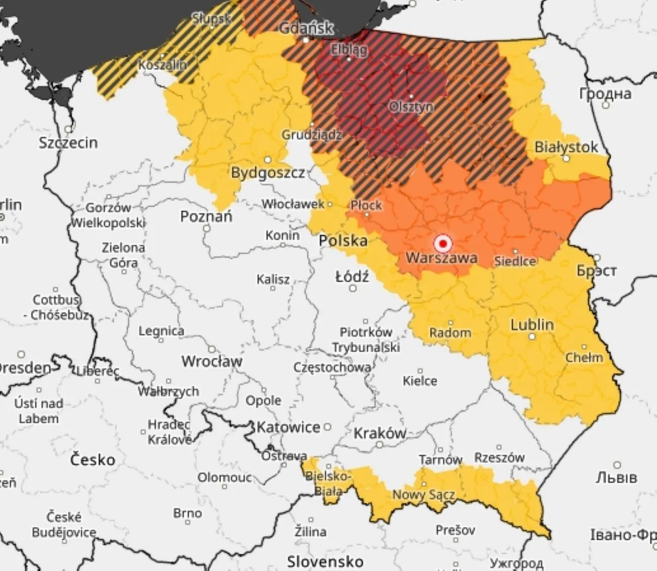 Ostrzeżenie przed silnym wiatrem - alert RCB